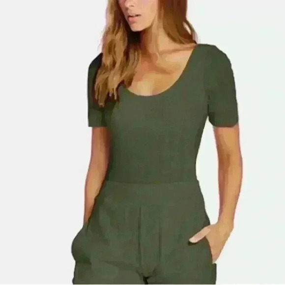 Vitamin A Womens ribbed short sleeve organic forest green bodysuit. Sz XS. NWOT - Picture 6 of 6